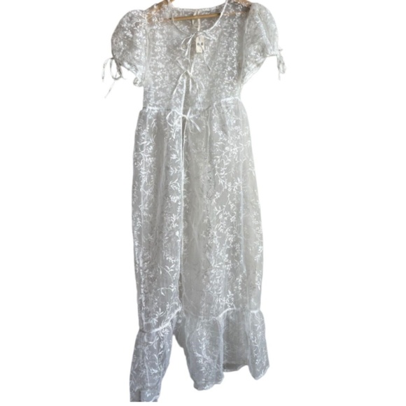 Brand New BY ANTHROPOLOGIE SHEER SHORT-SLEEVE ORGANZA MAXI DRESS - Picture 8 of 9
